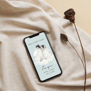 Lief digitaal geboortekaartje voor pasgeboren baby – gepersonaliseerd met naam, geboortedatum en gewicht