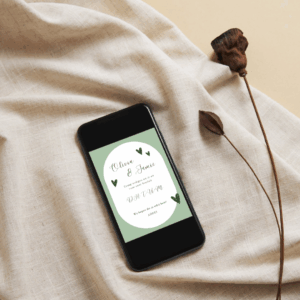 Digitale huwelijksuitnodiging met romantisch hartjesontwerp – minimalistische trouwkaart om jullie liefde en trouwdatum te delen – personaliseerbaar en perfect voor bruiloften.